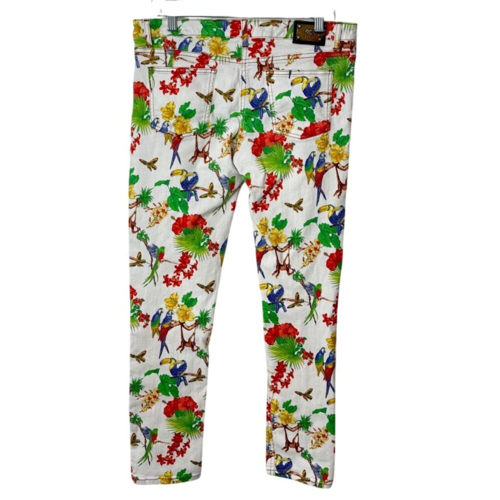 Etro Milano Tropical Parrot Skinny Jeans Floral Bird Jungle White Womens Size 31 - Picture 2 of 9